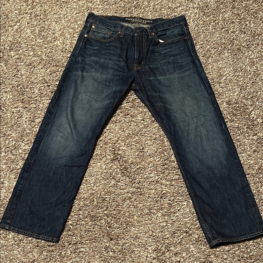 American Eagle Outfitters Men's Deep Indigo Relaxed Straight Jeans